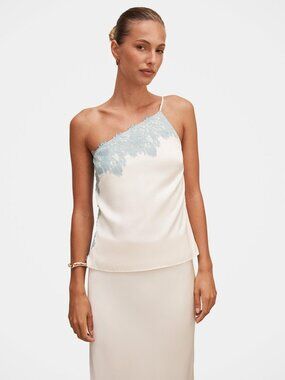 Ever New Adele Lace Trim Satin Cami & Skirt Set Champagne Blue - 4